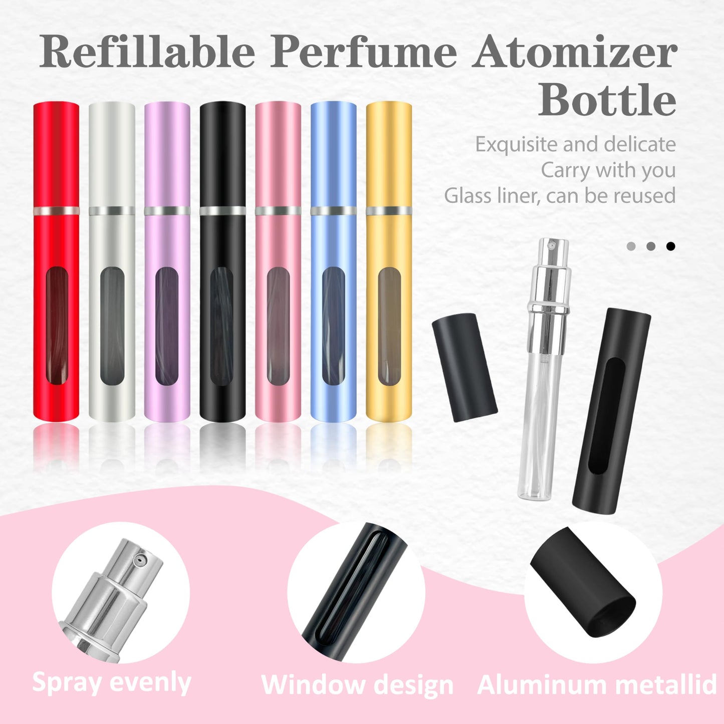 Kewjug 2 Pack Refillable Mini Perfume Atomizer Bottle，Portable Separate Bottles，Travel and Outings Spray Boxes Dispensers 5ml/0.2oz (Black)