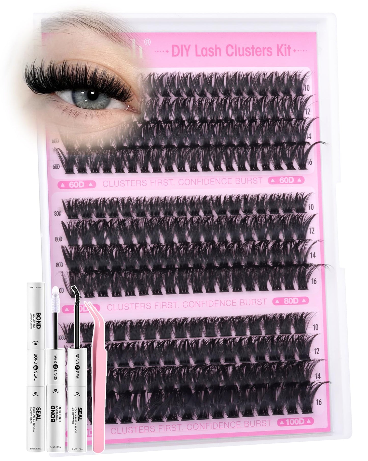 Delyneph Lash Clusters Kit 60D 80D 100D Wispy Cluster Eyelash Extensions Kit CD Curl Eyelash Clusters Kit Fluffy Cluster Lashes Natural Pestañas Postizas Naturales with Lash Bond and Seal