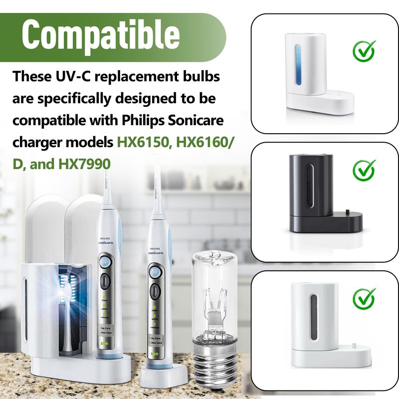 4-Pack 3W 10V E17 UV Replacement Bulbs, Compatible with Philips Sonicare HX6150 HX6160/D HX7990 Charger Base