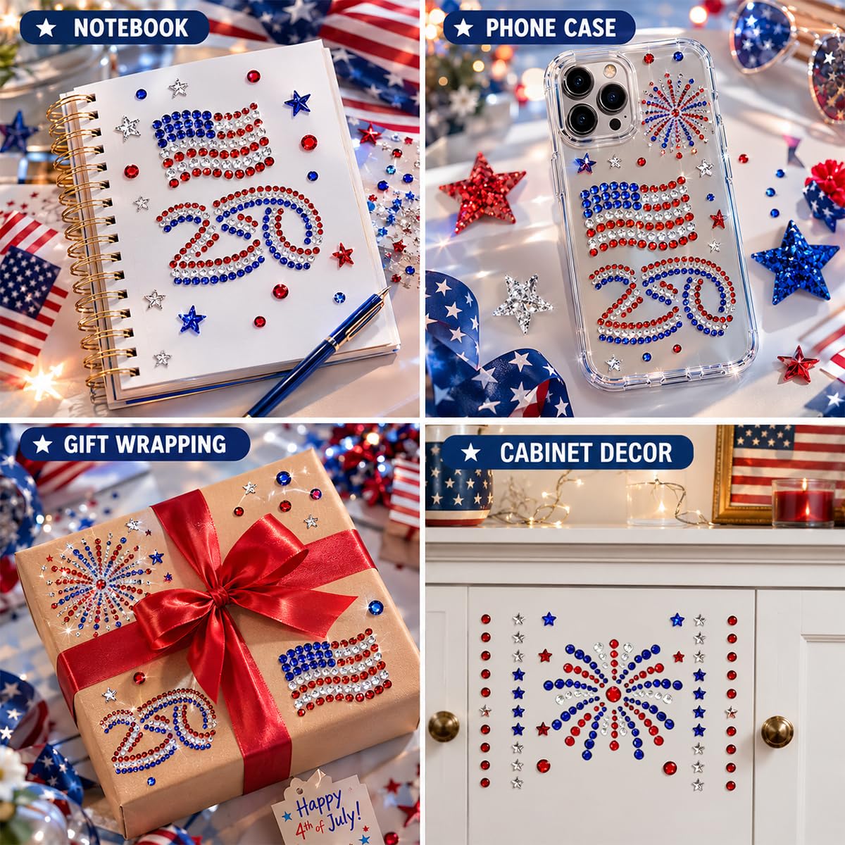 Mysense 4th of July Face Gems Stickers, Red White Blue Rhinestone Face Jewels, 250th Anniversary Flag & Fireworks, Self-Adhesive for Women’s 4th of July Outfits, Makeup & Party Accessories