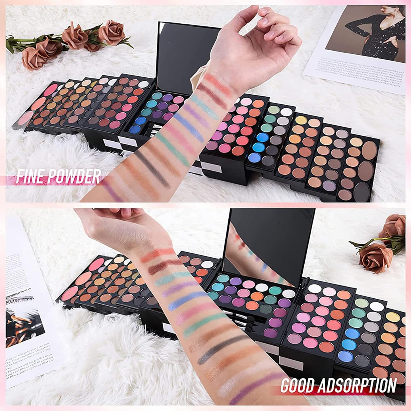 MISS ROSE Professional Makeup Palette - 148 Colors All-in-One Kit for Women | Includes Eyeshadow, Lipstick, Eyeliner, Concealer, Brushes (045 Set - Black)