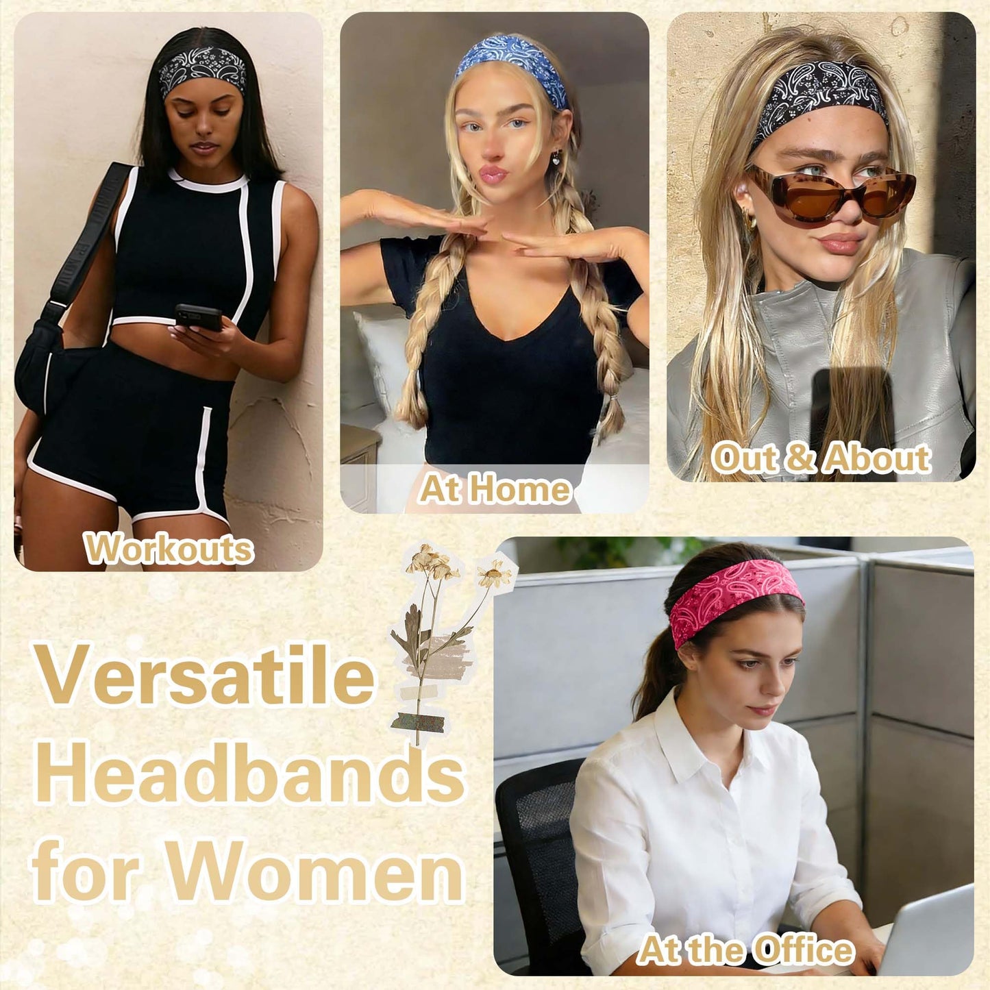 FARSYOD Boho Paisley Headbands For Women Non Slip Elastic Head Wraps 6Pcs