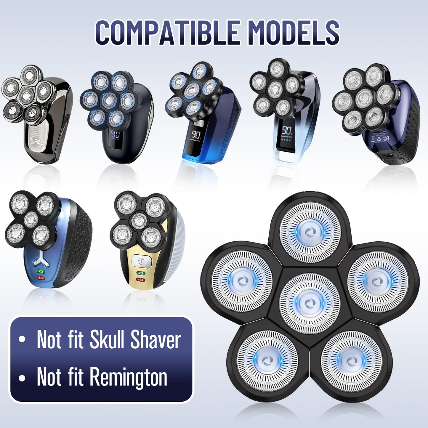 Replacement Heads for Main Shaver Brands, Shaver Blade Heads Replacement for Electric Razor for Men, Head Shaver Bald Shaver Replacement Heads with Blade Cover Shaver Head (6 Head Blades For Men)