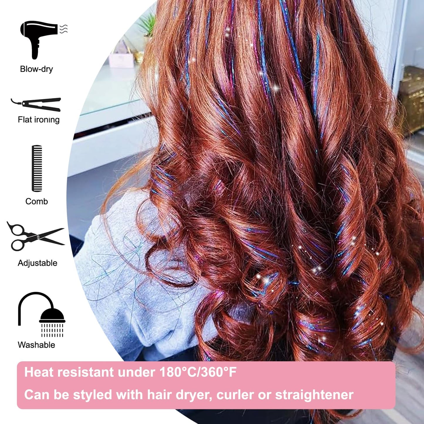 Aokomisu Hair Tinsel Pack of 18 Pcs Hair Tinsel Clip in 20 Inch Clip in Hair Tinsel Kit Glitter Tinsel Hair Extensions Fairy Dazzle Hair Accessories for Girls Kids Women (Green)