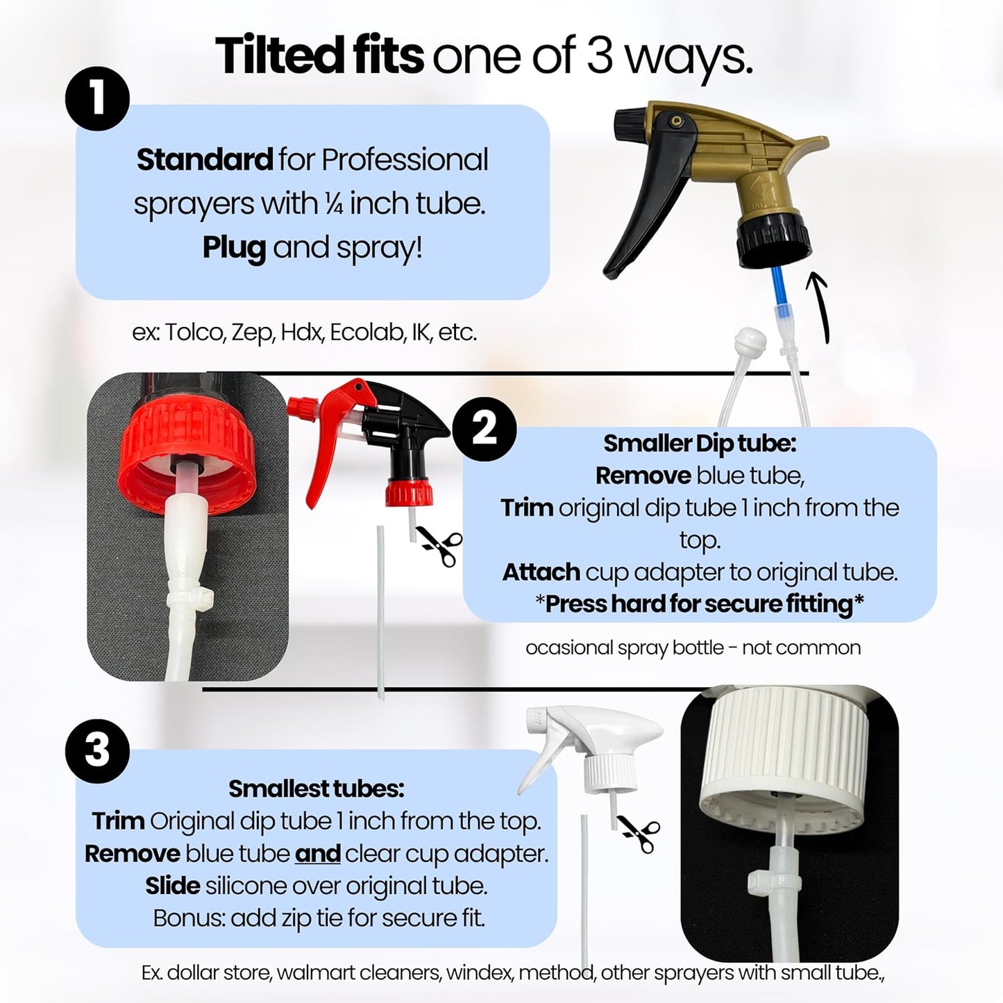 360 Spray Bottle Adapter - Universal Reusable Design for Trigger Sprayers | Weighted Dip Tube