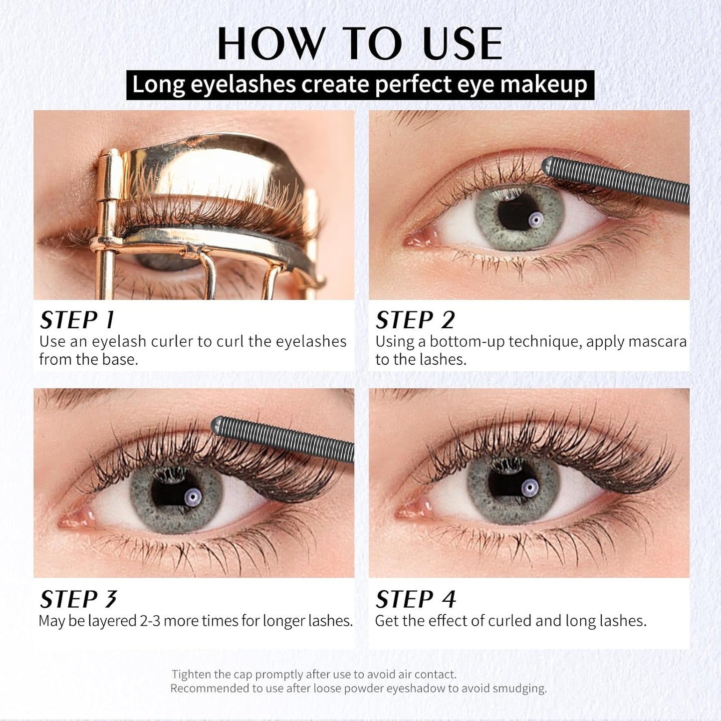 Black Washable Mascara Wand - 3D Curling Iron for Non-Clumping, Smudge-Proof, Extra Slim Length