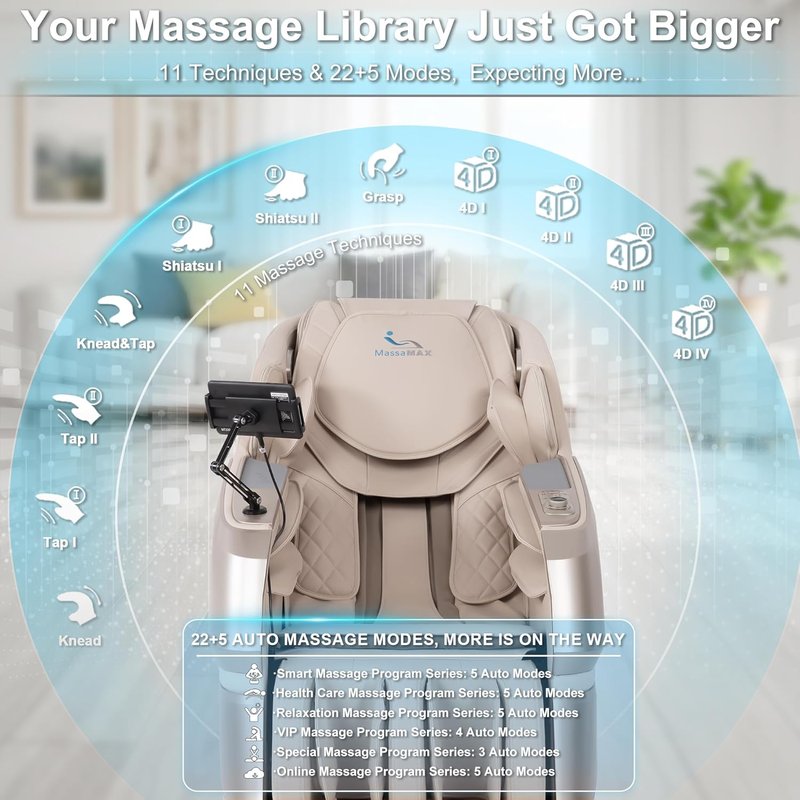 MassaMAX 4D Massage Chair - Full Body Recliner with AI Voice Control & 27 Auto Modes | Zero Gravity, Deep Yoga Stretch, 55" SL Track