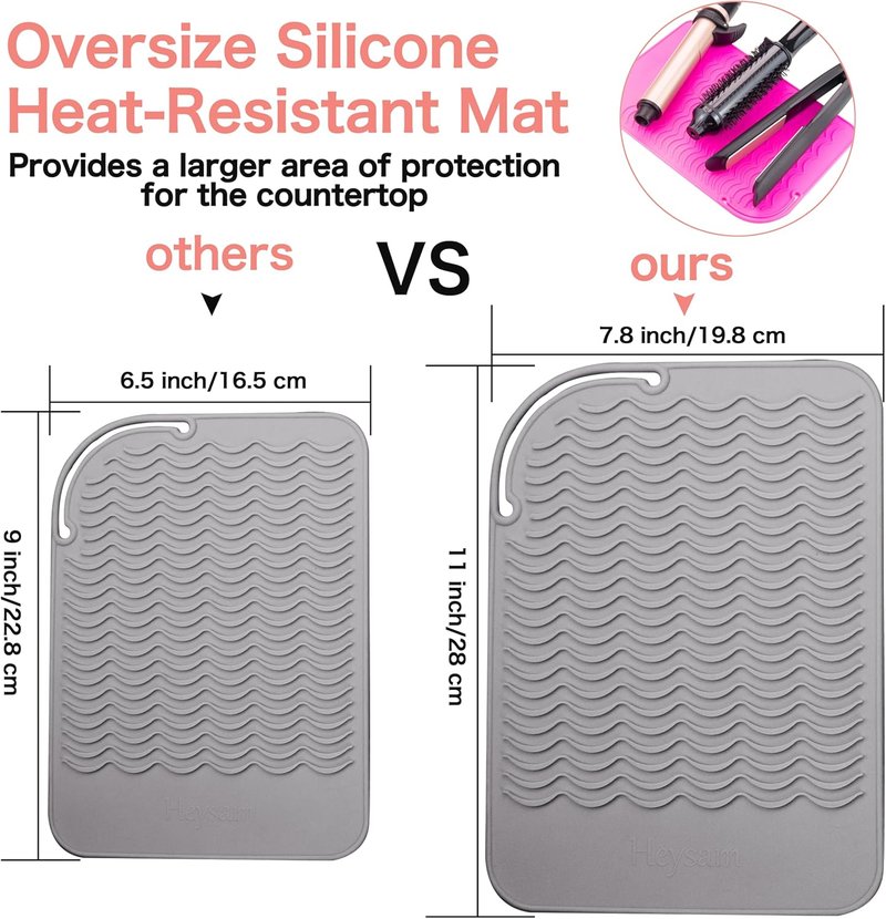 Flat Iron Hair Straightener Heat Mat - Silicone Non-Slip Pad | Large 11"x7.8" for Hot Tools & Curling Irons