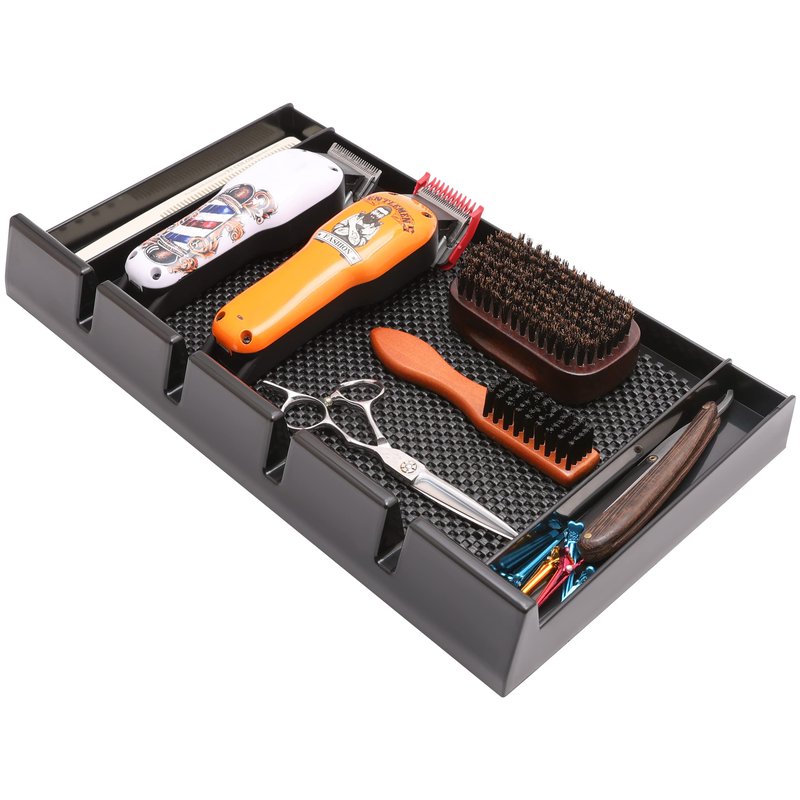 ZIBARBER Barber Clipper Tray Organizer, Trimmer, Corded Clippers Holder for Hairdresser, Salon Station Haircut Tools Keeper with Anti-Slip Mat - 15.7" L x 8.9" (Rectangle)