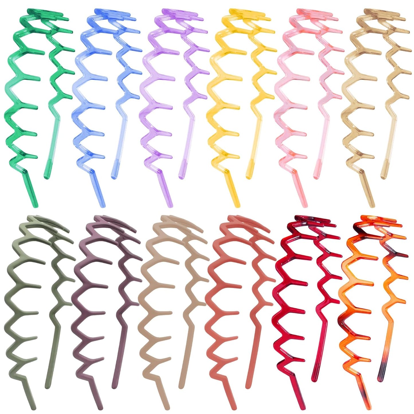 Duufin 12-Piece Zig Zag Headband Set for Women | Colorful Non-Slip Plastic with Teeth