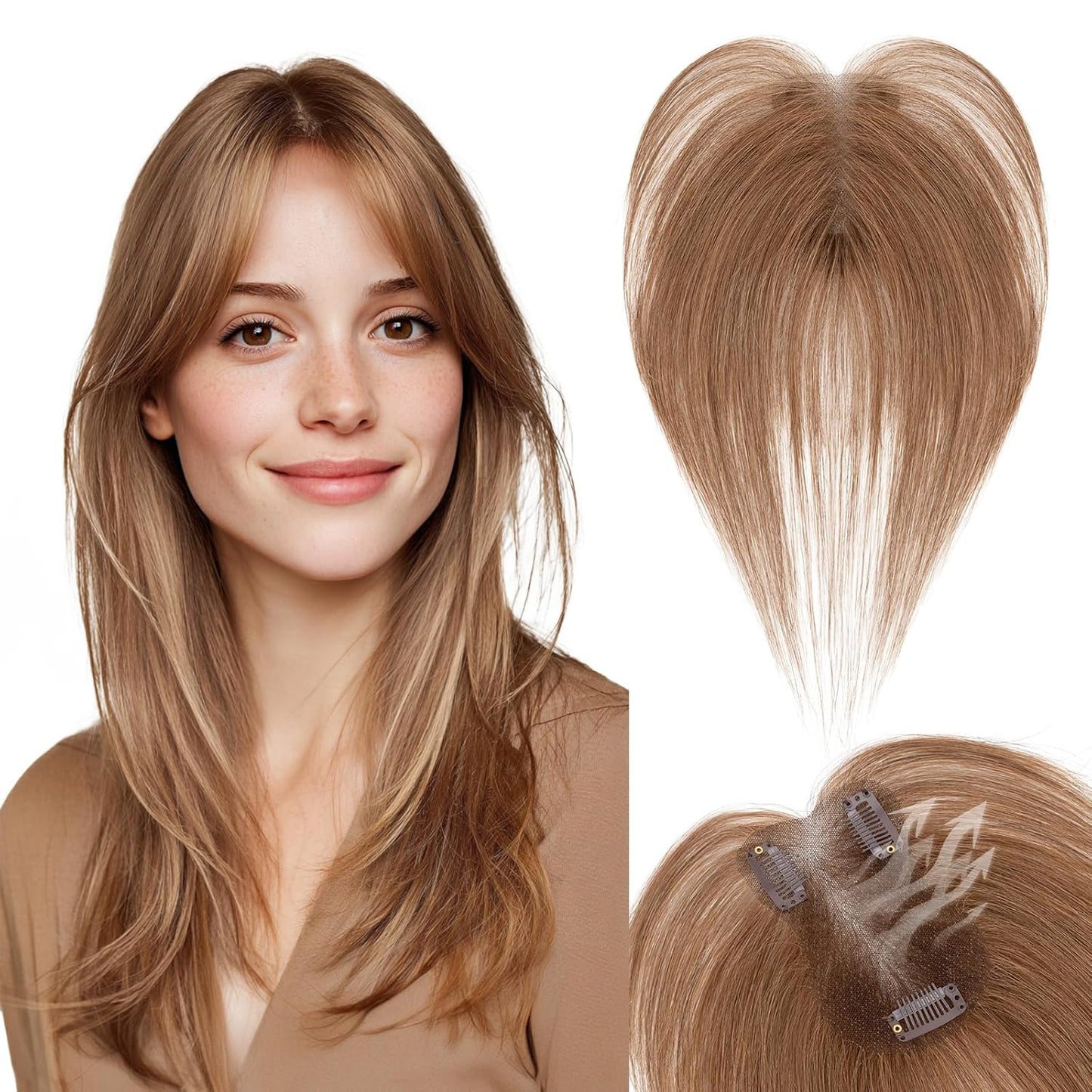 Human Hair Topper for Women - Lace Clip-In Hairpiece for Thinning Hair | Volume Boosting, 11 Inch Natural Black