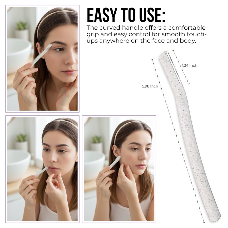 Women Facial Razor for Face Hair Removal – Dermaplaning & Eyebrow Razor, Peach Fuzz Remover, Eco-Friendly Wheat Straw Handle (3 Pack) | GlowAura Beauty
