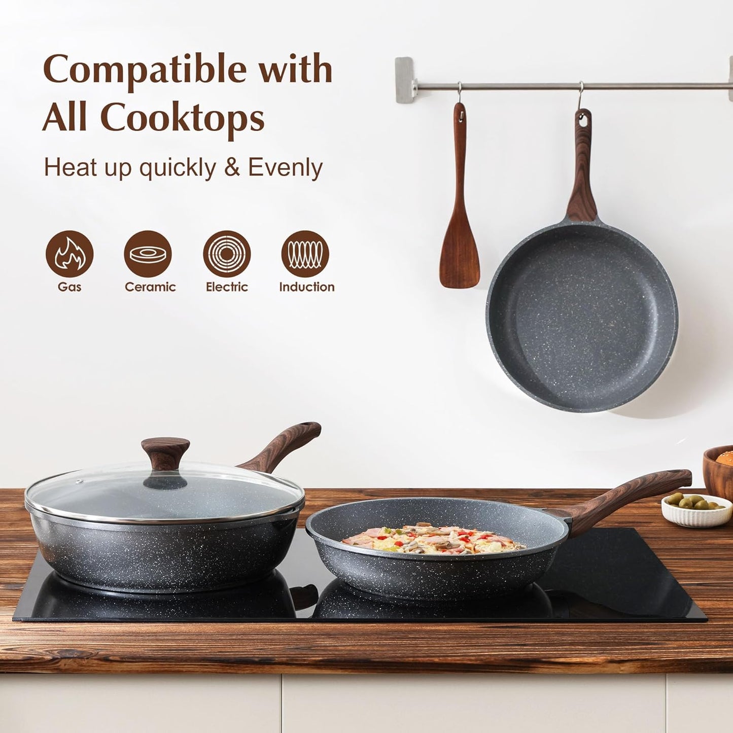 SENSARTE Nonstick Frying Pan - Swiss Granite Coating Omelette Skillet | PFOA Free, 9.5 Inch