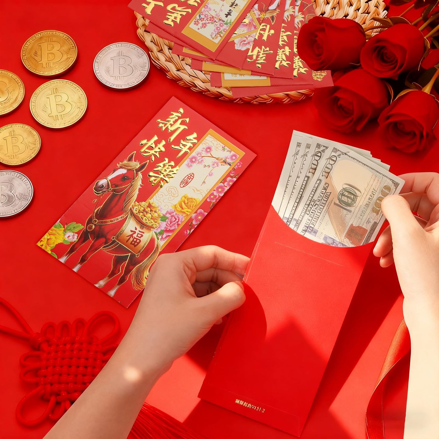 BRIOYHA 36 Pack Chinese New Year Red Envelopes, Year of the Horse Design Lucky Money Packets, 3.5x6.5 Inch Red Pockets for Lunar New Year Spring Festival Gifts