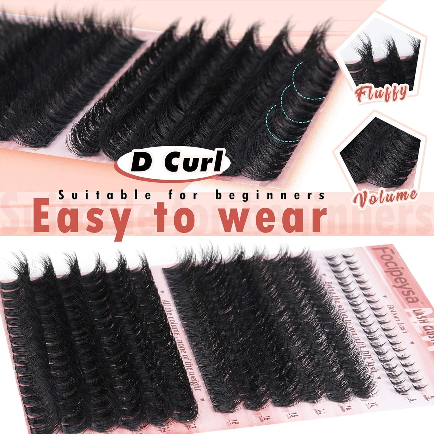 Eyelash Clusters 100D & 200D - DIY D-Curly Volume Extensions | 256pcs, 12-18mm