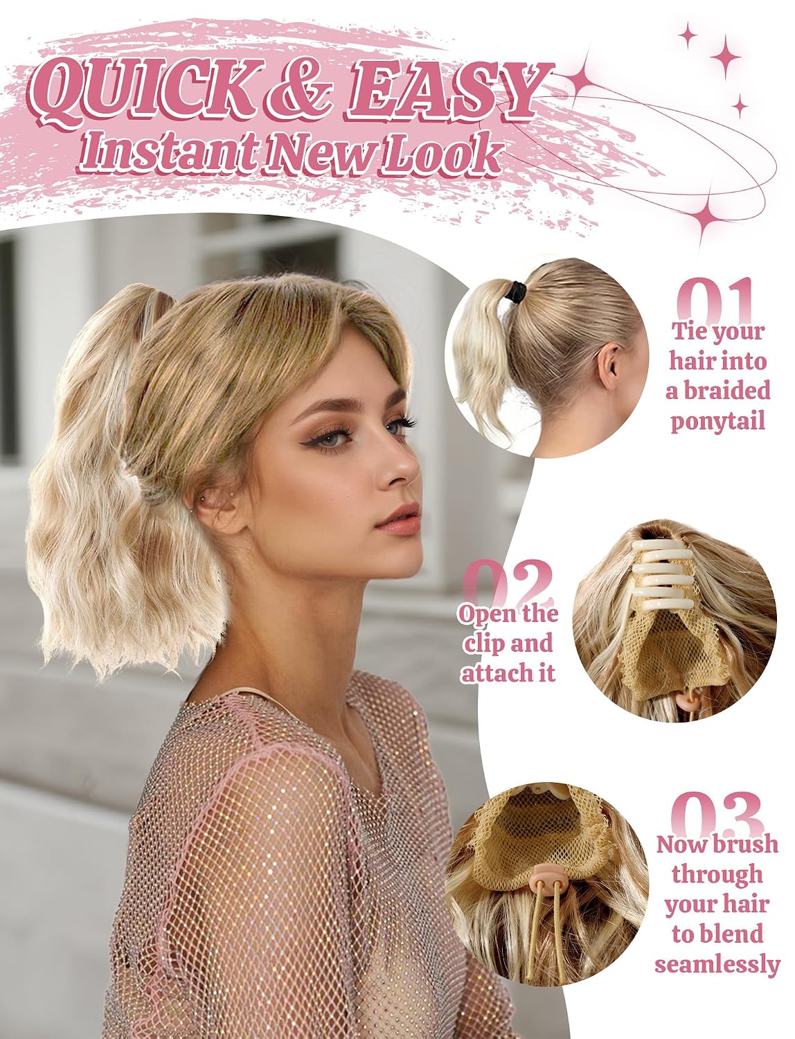 Curly Wavy Ponytail Hairpiece - 13-Inch Synthetic Claw Clip Extension | Honey Blonde
