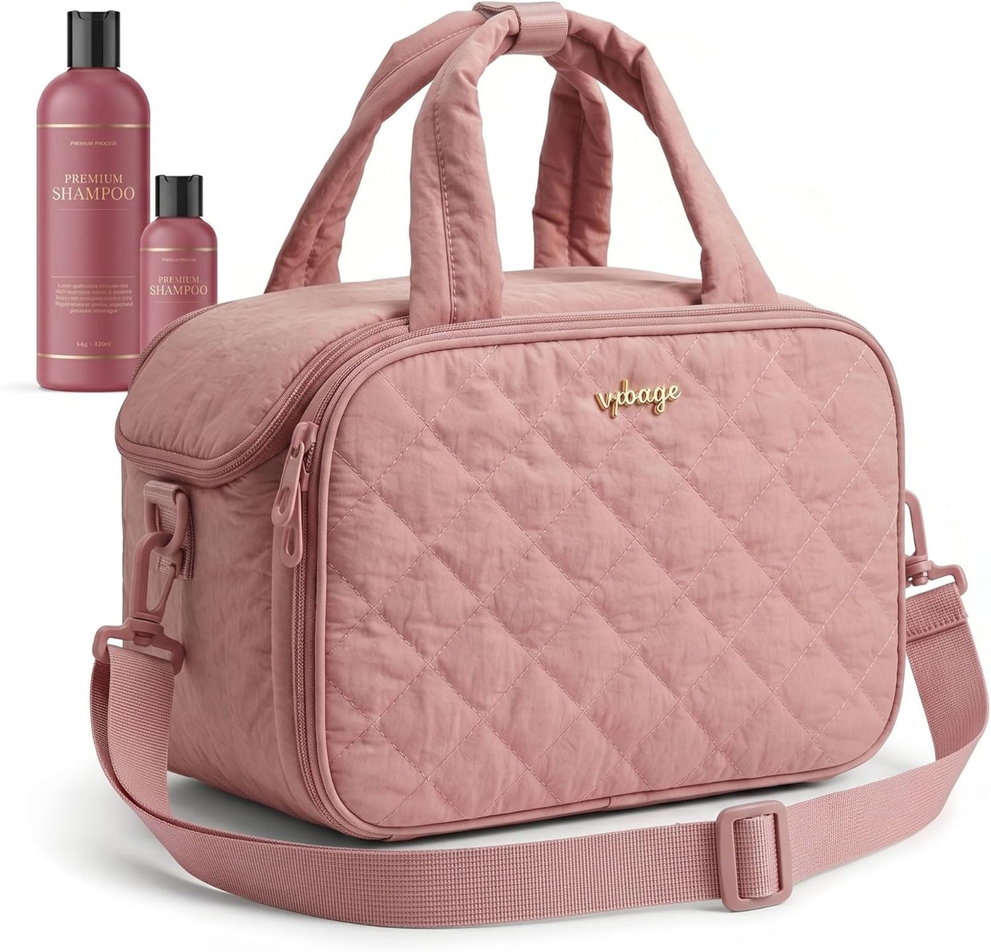 Large Quilted Toiletry Bag for Women - Puffy Travel Makeup Organizer with Removable Divider & Waterproof Design | Ideal for Gym & Vacation