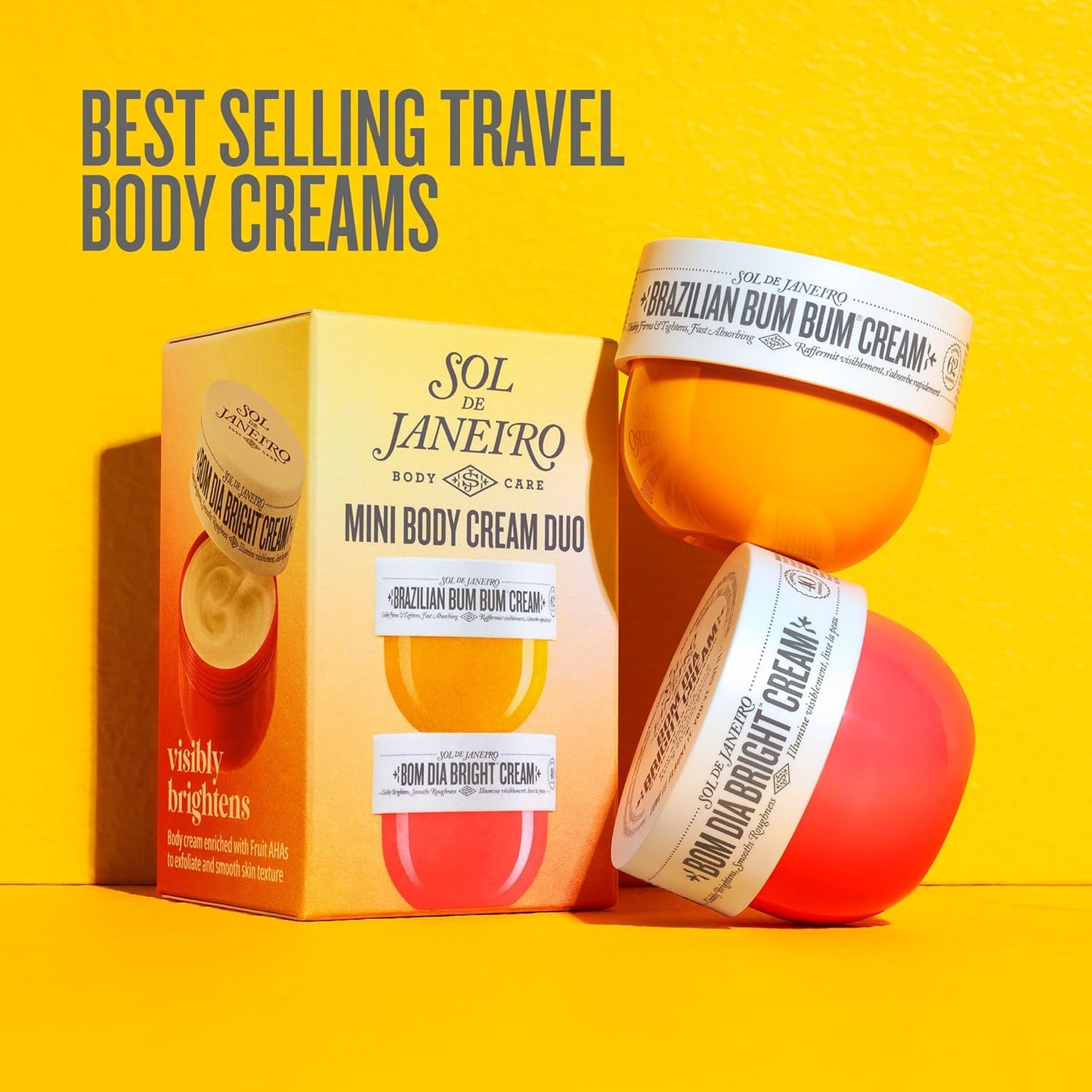 Mini Body Cream Trial Set | Brazilian Bum Bum Cream & Bom Dia Bright Cream - 2 Piece Travel Size 25 mL