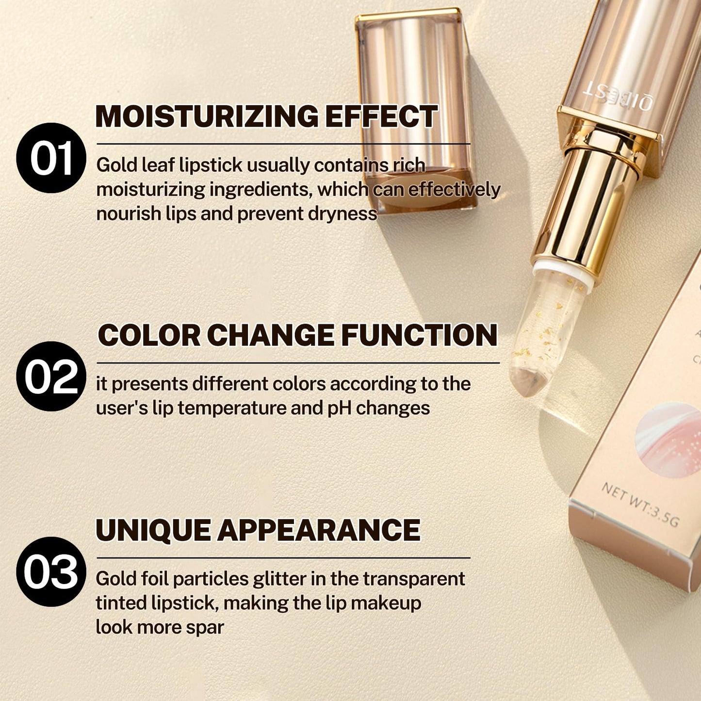 BANGFENG Color Changing Lipstick for Older Women – Clear pH Lip Stick Changes to Natural Pink Tint, Long Lasting 24H Moisturizing Glossy Lip Balm, True Tone PH Adjusting Lipstick, Hydrating Lip Gloss