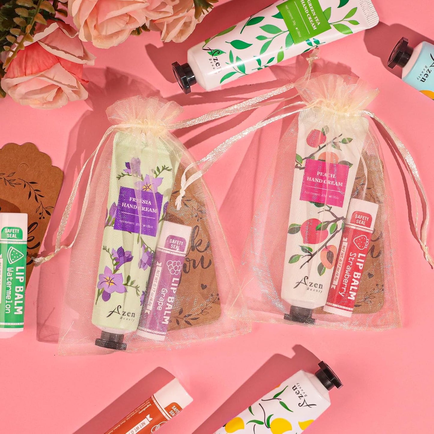 Hand Cream and Lip Balm Gift Set - 120 Bulk Sets with Organza Bag | Perfect for Baby Showers, Weddings, and Mother's Day