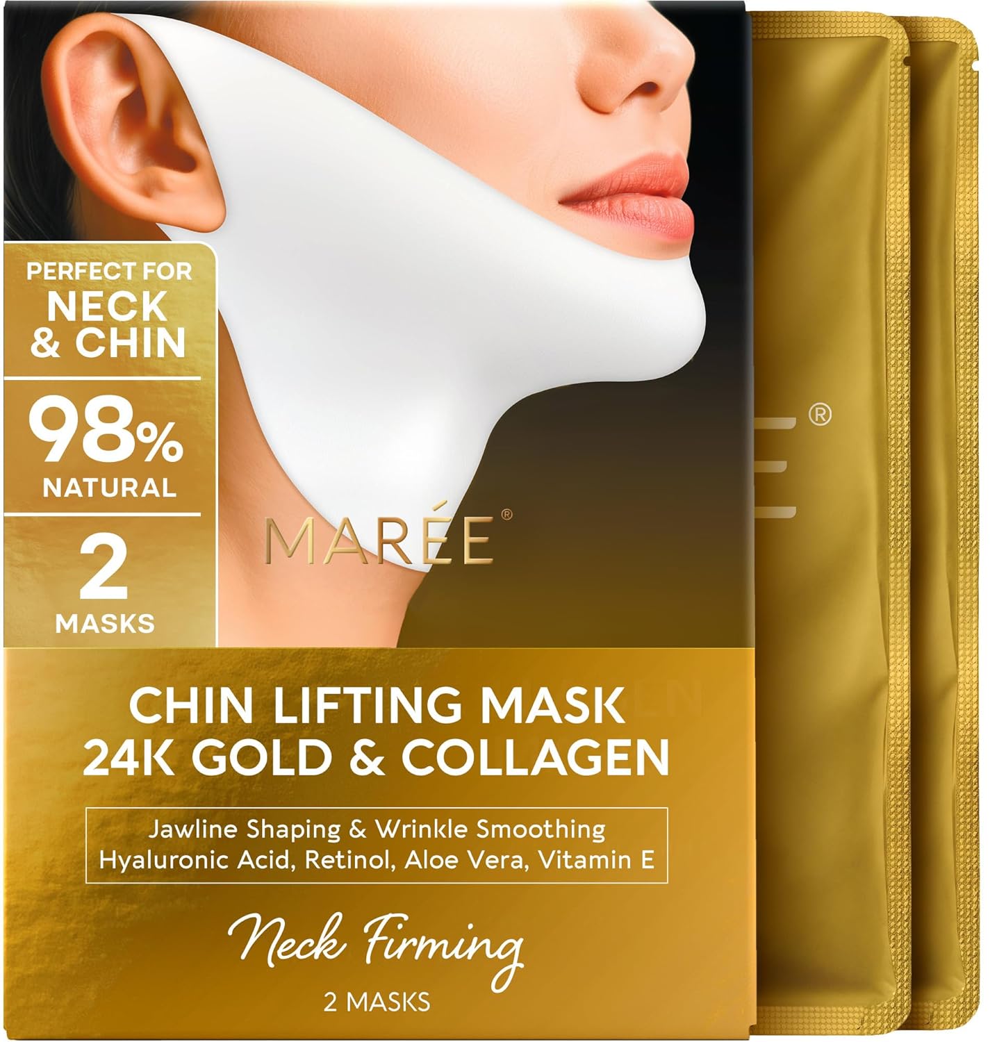 V Line Lifting Mask - 24K Gold Deep Collagen Face Mask for Women | Neck Tightening & Firming, Jawline Shaper with Retinol & Hyaluronic Acid