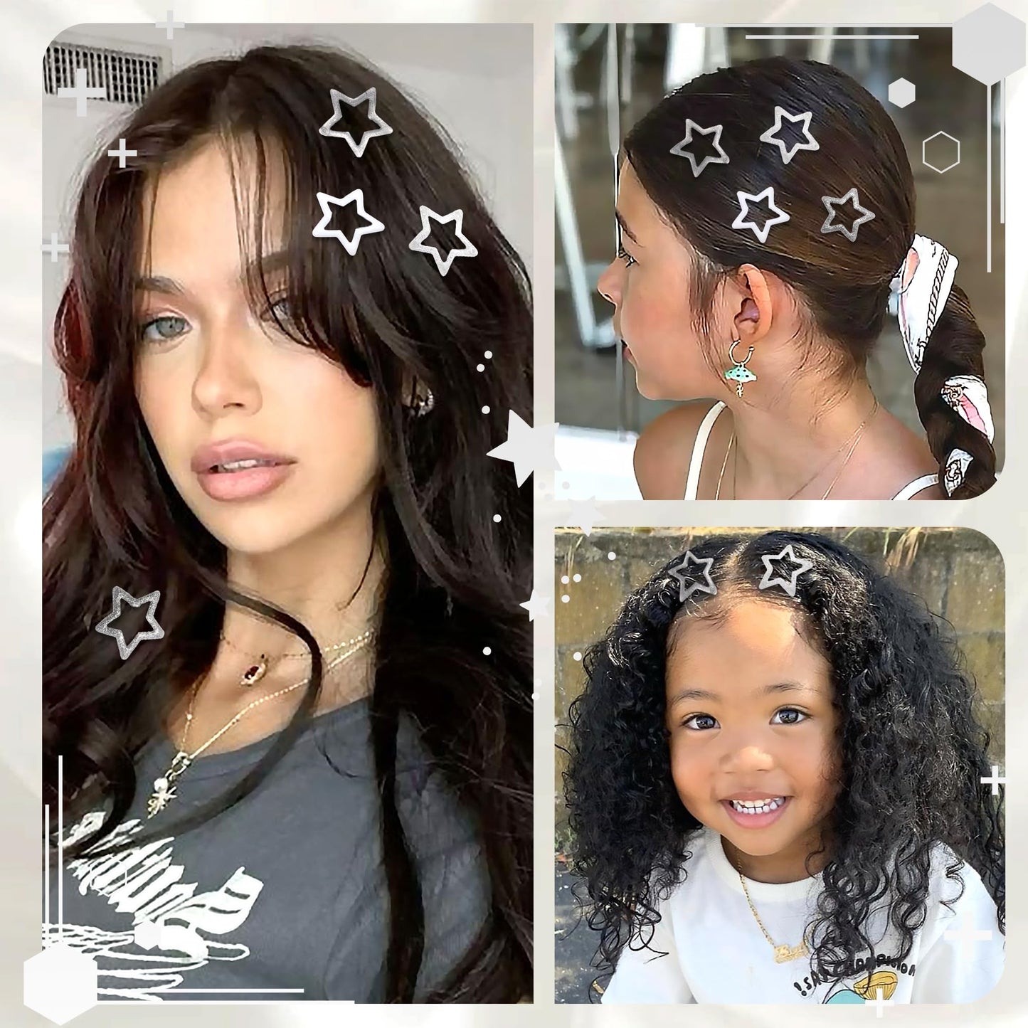 NAISKA 24Pcs Silver Star Sequins Hair Barrettes for Women Y2k Non Slip Hair Clips Star Clips for Hair Cute Small Metal Snap Hair Barrettes for Girls Thick Thin Hair