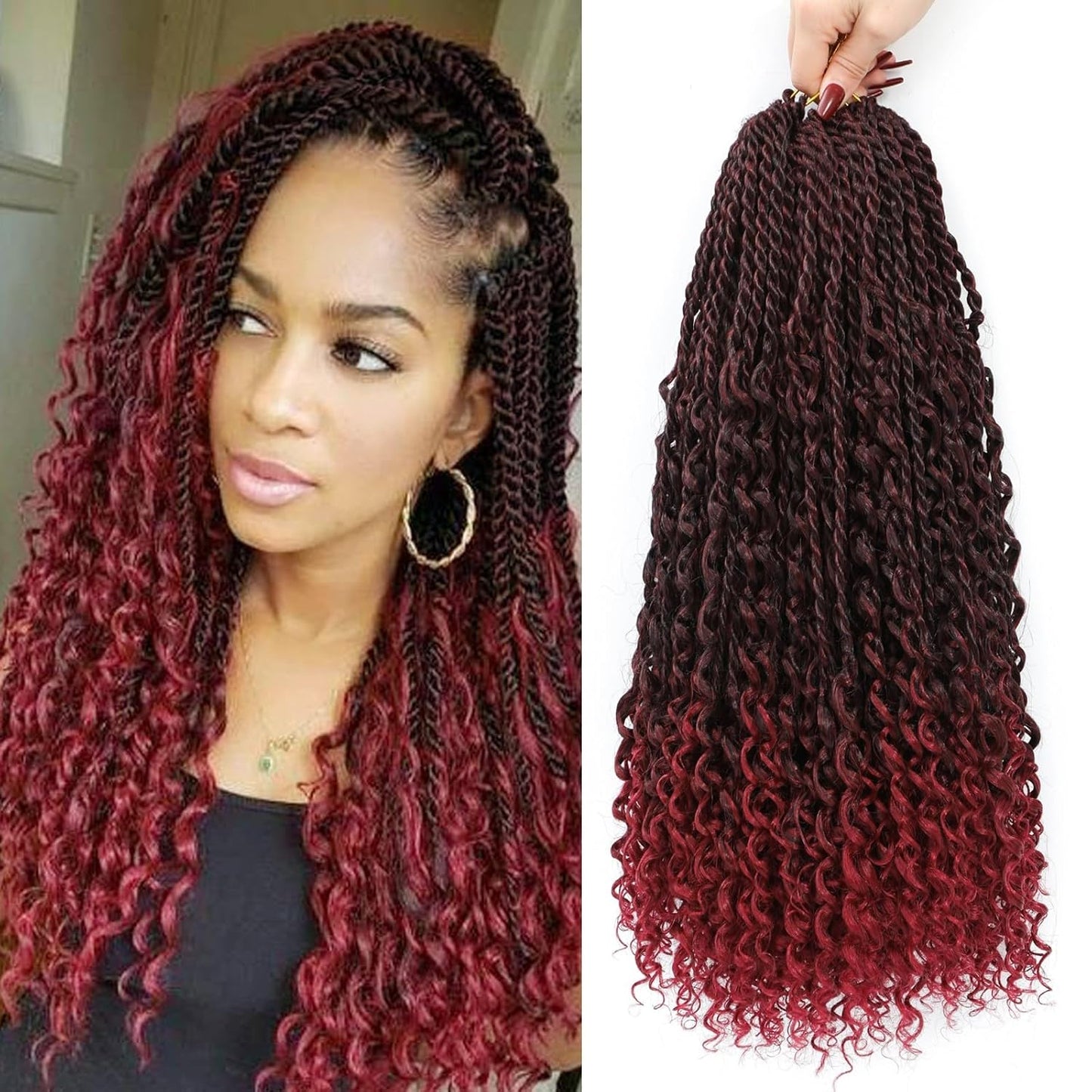 Goddess Twist Braids - Ombre Black Brown Crochet Hair Extensions | 14-Inch Curly Ends, 6 Packs for Black Women