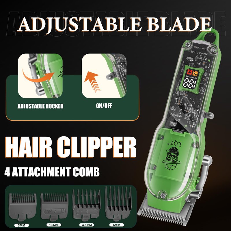 LQT Hair Clippers for Men, 4 Pcs Professional Cordless Rechargeable Transparent Plastic Clipper Set Body Trimmer Electric Razor for Men Nose and Ear Hair Trimmer with Bag, to Son Husband Father Gift