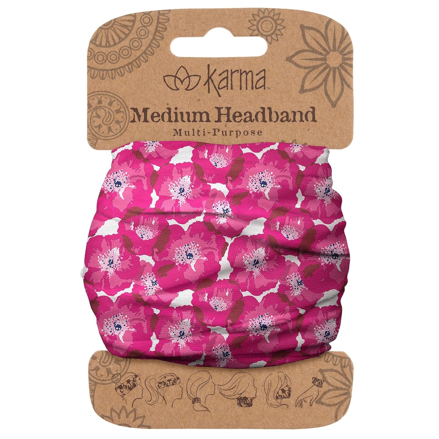 Floral Headband for Women | Stretchy Fabric Hair Scarf - Light Tan & Blue - Medium Size