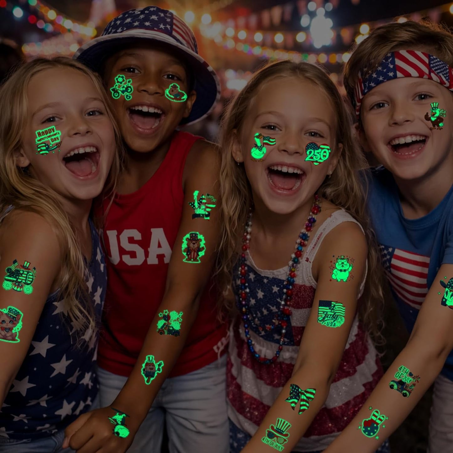 108PCS 4th of July Temporary Tattoos - Glow in the Dark USA Party Favors | Red, White & Blue Independence Day Decorations