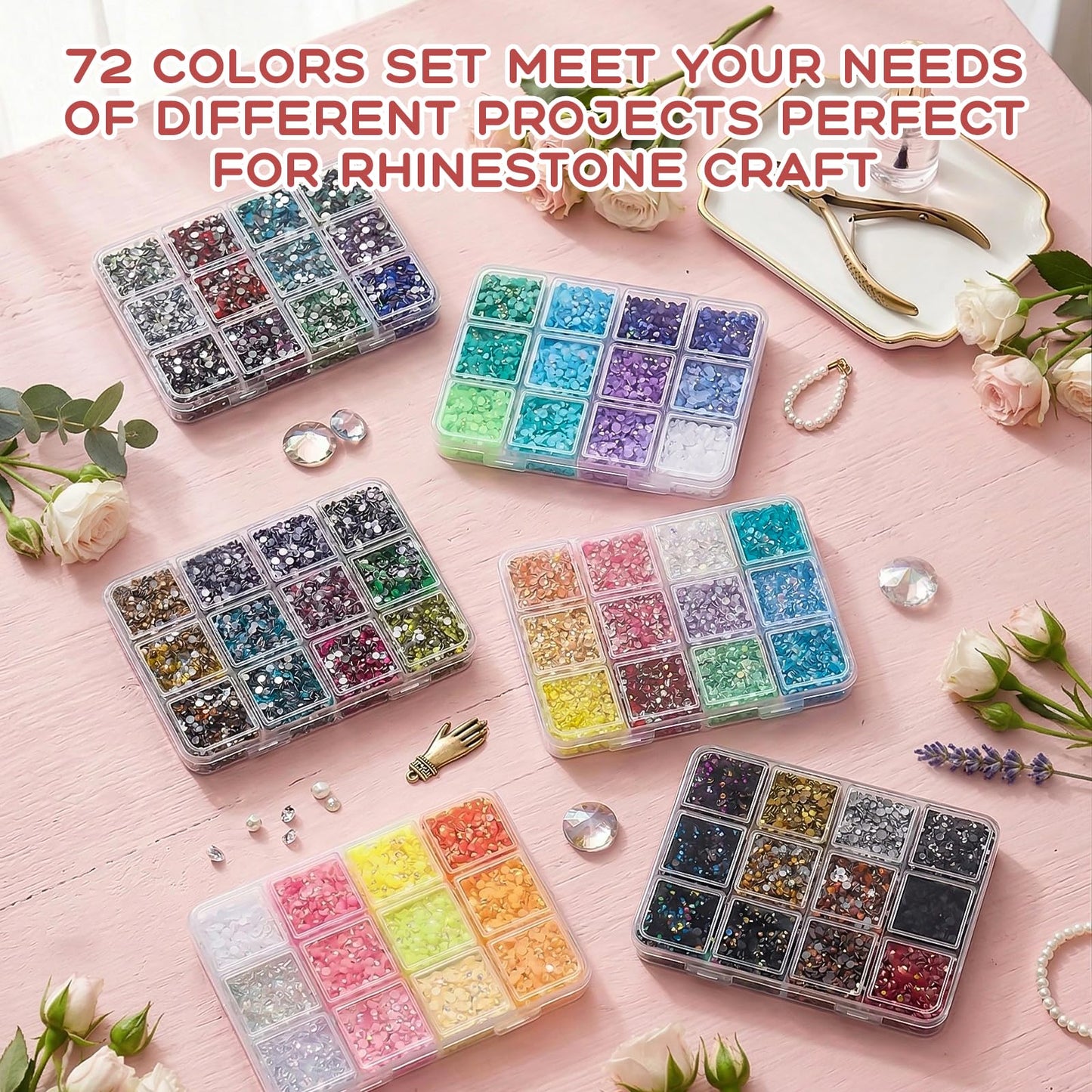 36000Pcs 72 Colors Resin Rhinestones Bedazzling Kit, Multicolor Flatback Gems, DIY Nail Art Clothing Tumblers Crafts for Bedazzling Diamond Art Makeup (72 Colors)