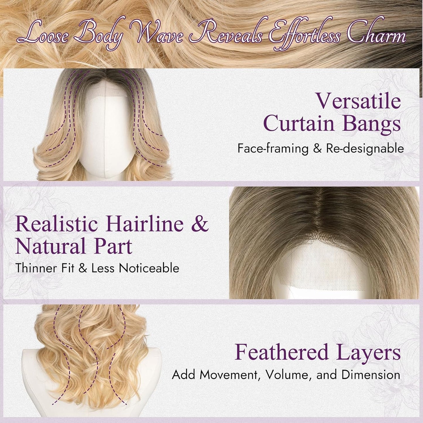 Short Wavy Layered Blonde Ombre Wig - Shoulder Length Body Wave with Face-Framing Bangs | Soft Synthetic Hair for Daily Wear