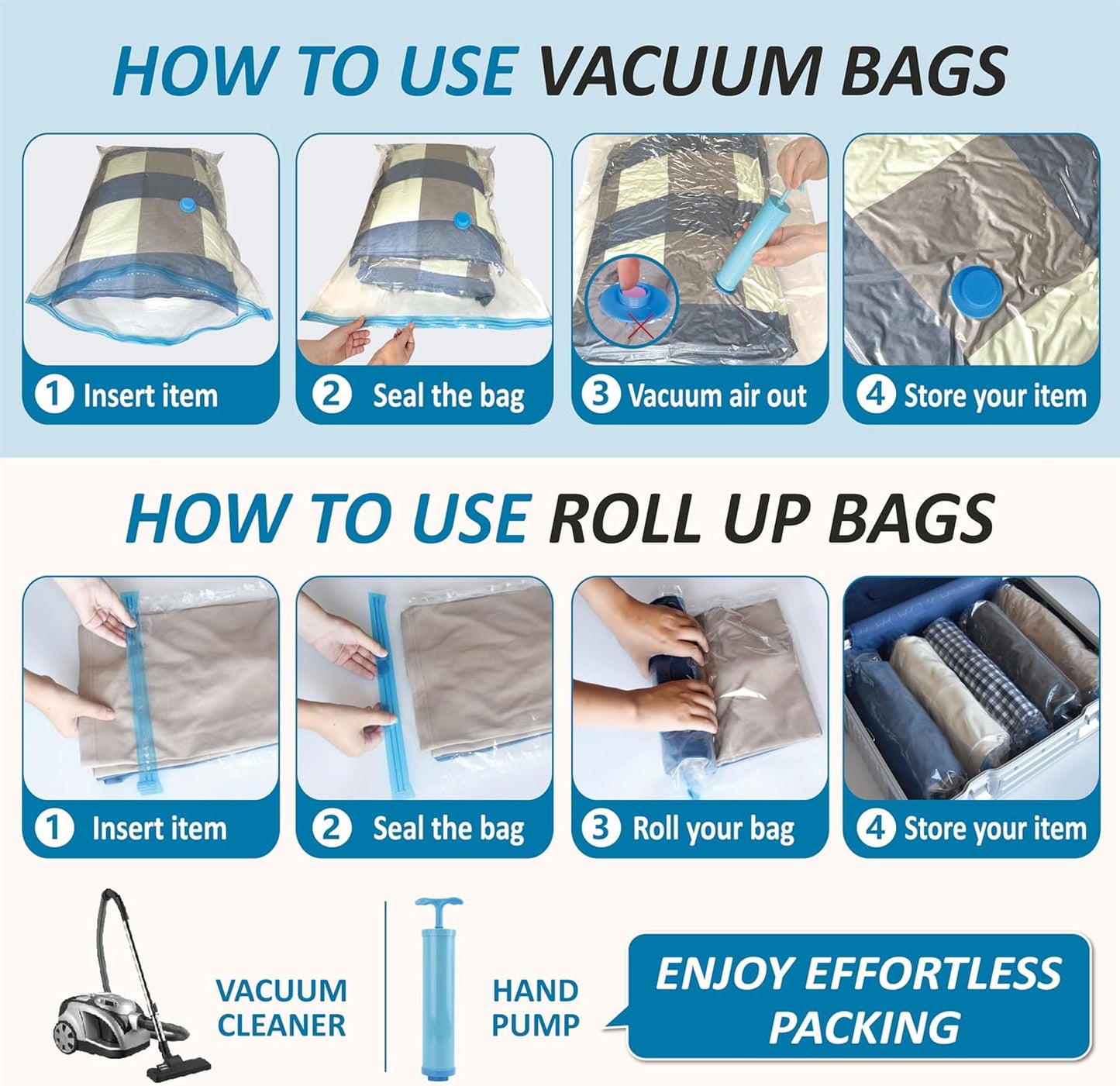 Vacuum Storage Bags - 80% Compression Space Saver for Clothes, Bedding & Blankets | 20-Pack Combo