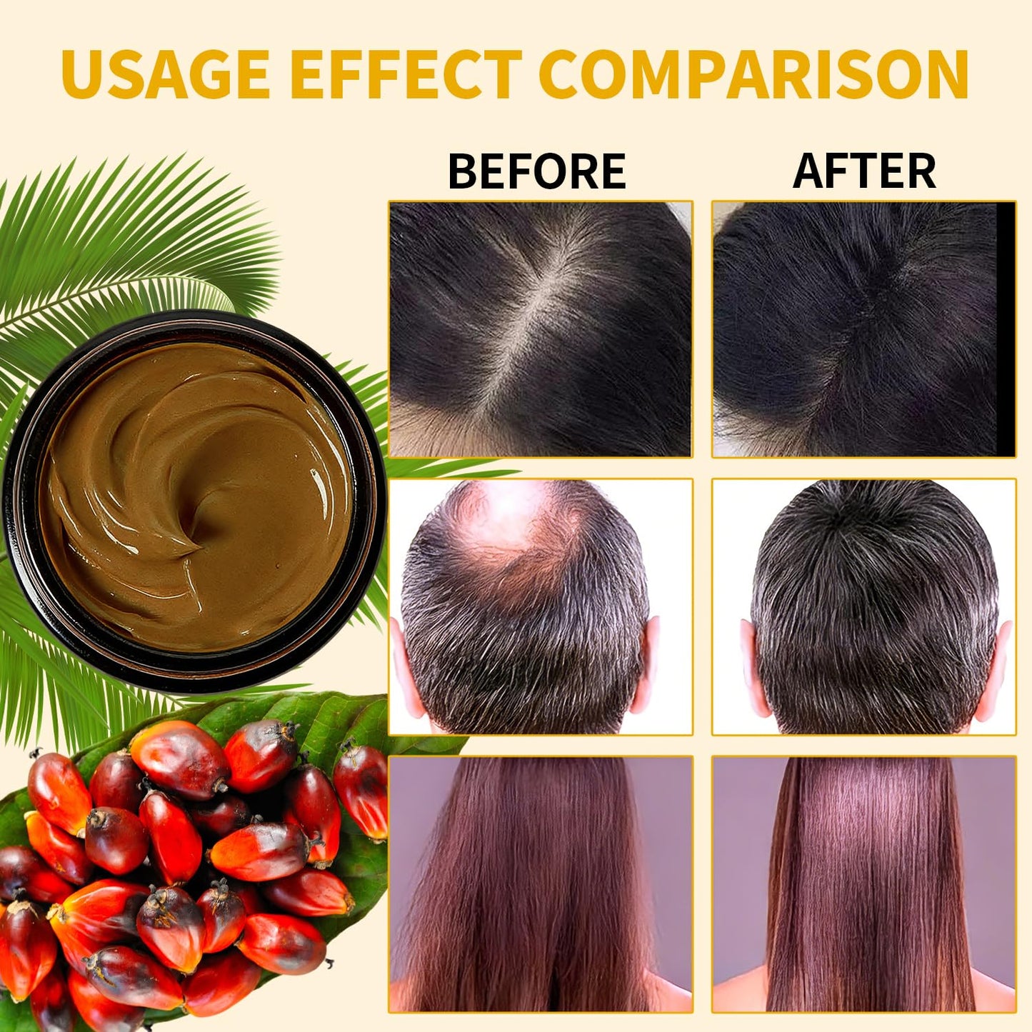 Batana Oil for Hair Growth 100% Raw Organic Batana Hair Mask, Scalp Oil Promotes Hair Thickness, Prevents Loss for Men & Women, 4.2 oz