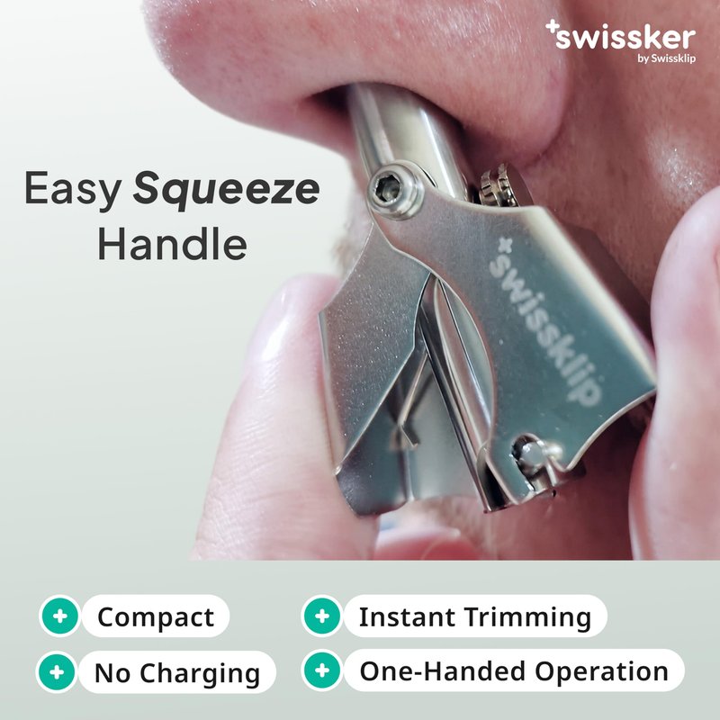 Swissklip Swissker Manual Nose Hair Trimmer for Men & Women - Precision Stainless Steel Ear Hair Remover - German Designed Grooming Tool with Rounded Safety Tip
