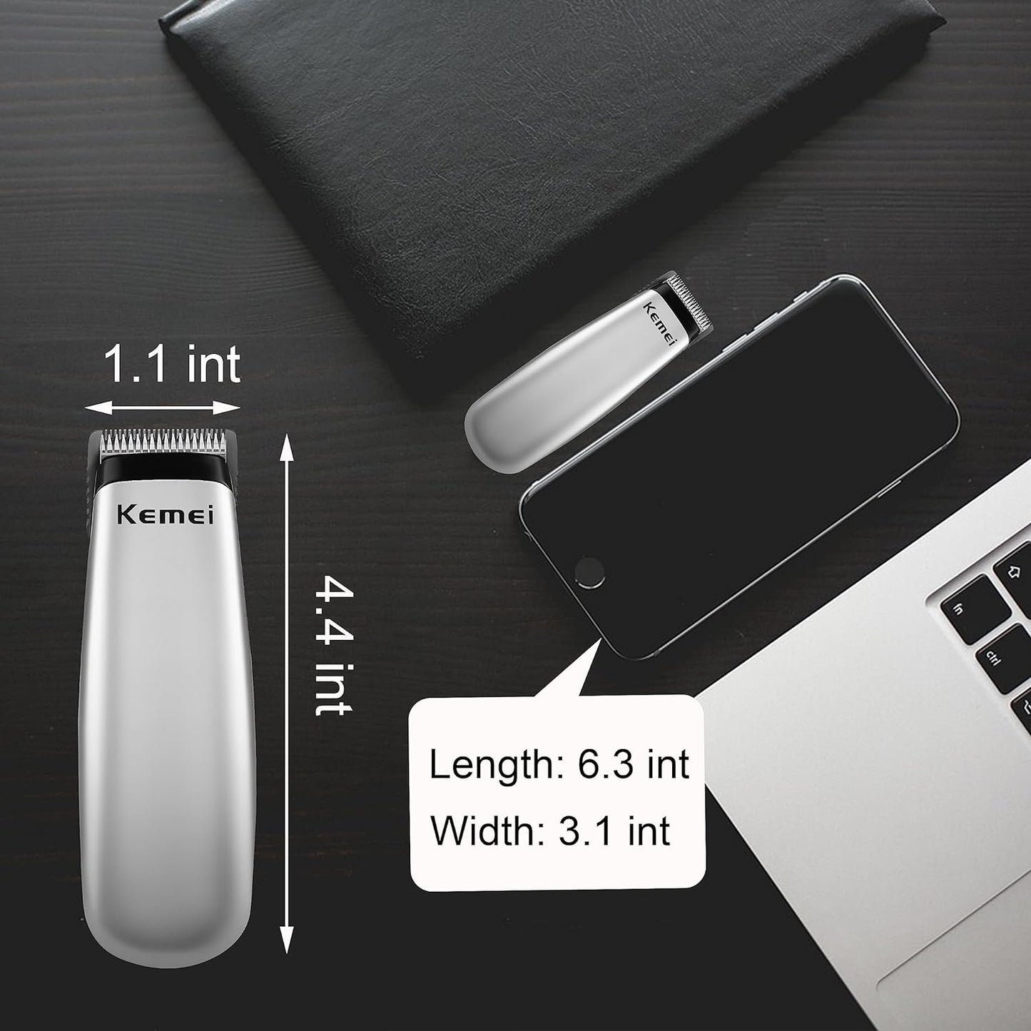 KEMEI Mini Hair Trimmer - Portable Cordless Clipper for Men & Women | Precision Shaving Tool, Silver