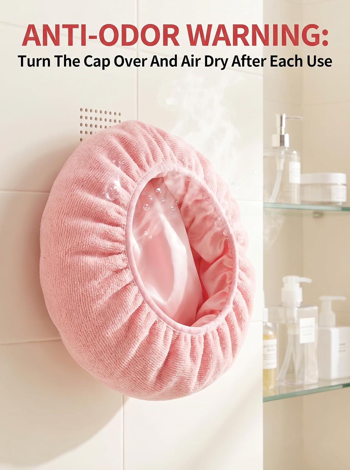 Aquior Shower Cap - Triple Layer Waterproof Bath Cap for Long Hair | Extra Large Silky Satin (Pink)