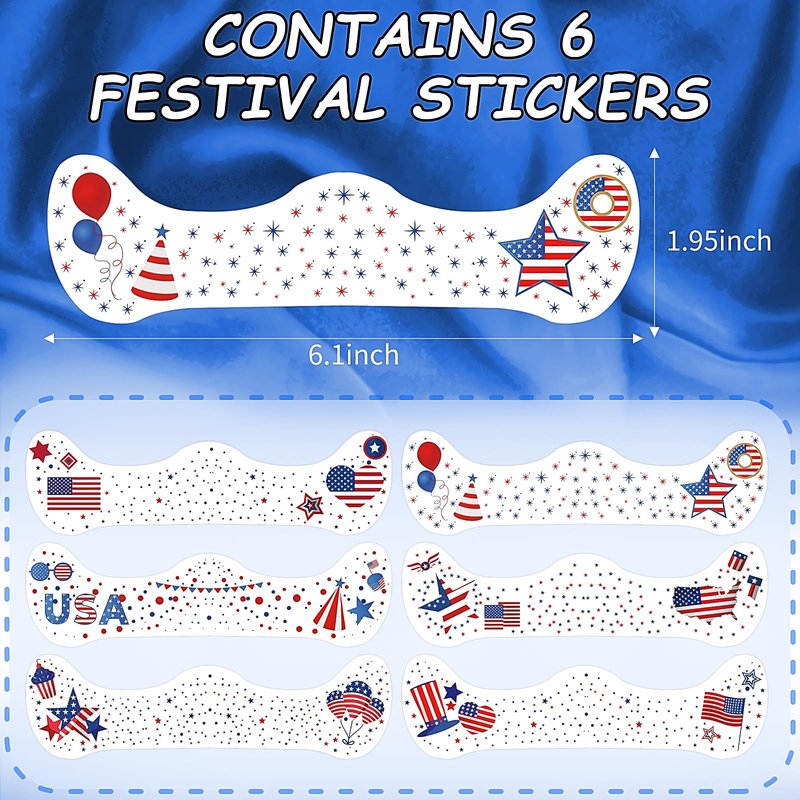 4th of July Glitter Freckles, 6 Pcs Patriotic Face Tattoo Sparkle Red Blue White Star Freckles Makeup Patches for Face Rave Accessories