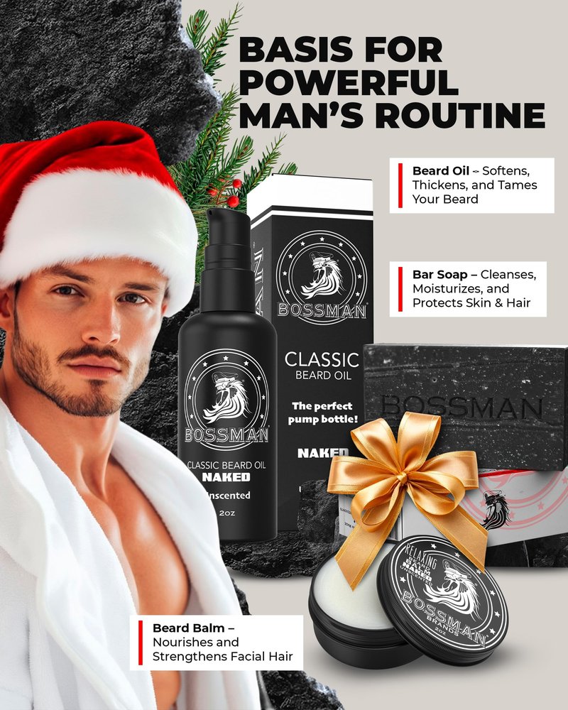 Bossman Starter Beard Kit for Men – Beard Oil (2 oz), Beard Balm & Bar Soap – Natural & Organic Grooming Kit – Made in the USA Men Gift Set (Royal Oud Scent)