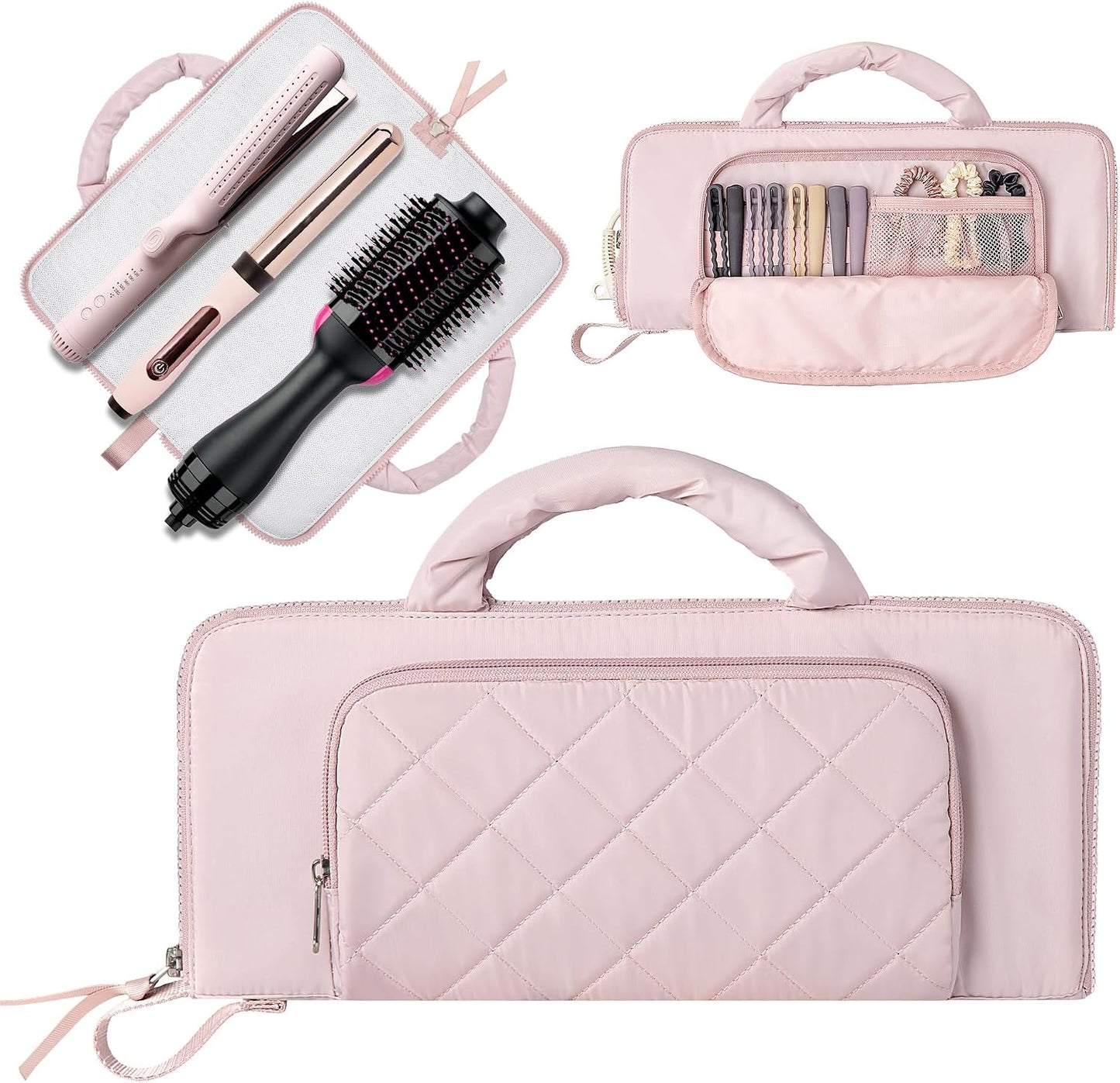 Heat Resistant Mat & Tool Organizer - Curling Iron Travel Bag for Hair Styling Tools | Black