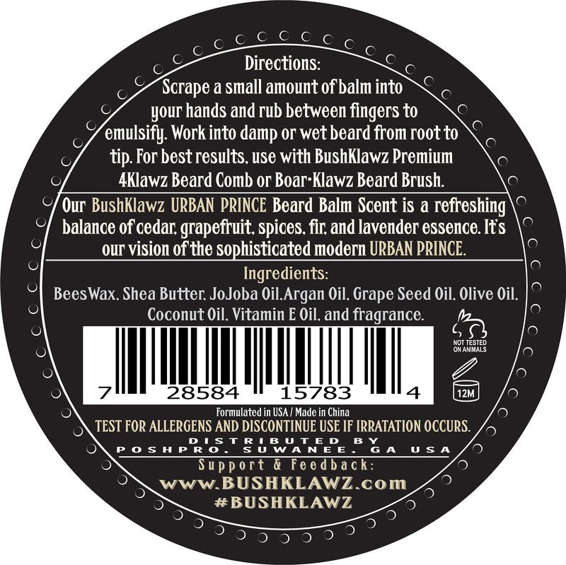 BushKlawz Beard Balm and Leave-in Conditioner, 5 Full Size 2.0 oz Balms - Urban, Lumber, Pacific, Naked Prince Fragrance Free, Premium Line, Great Gift for Christmas, Father's Day