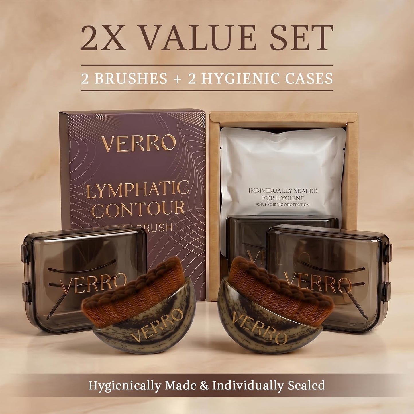 Lymphatic Face Brush Set - Sculpt & Drain with Ultra Soft Bristles | 2 Pack with Travel Cases (Marble)