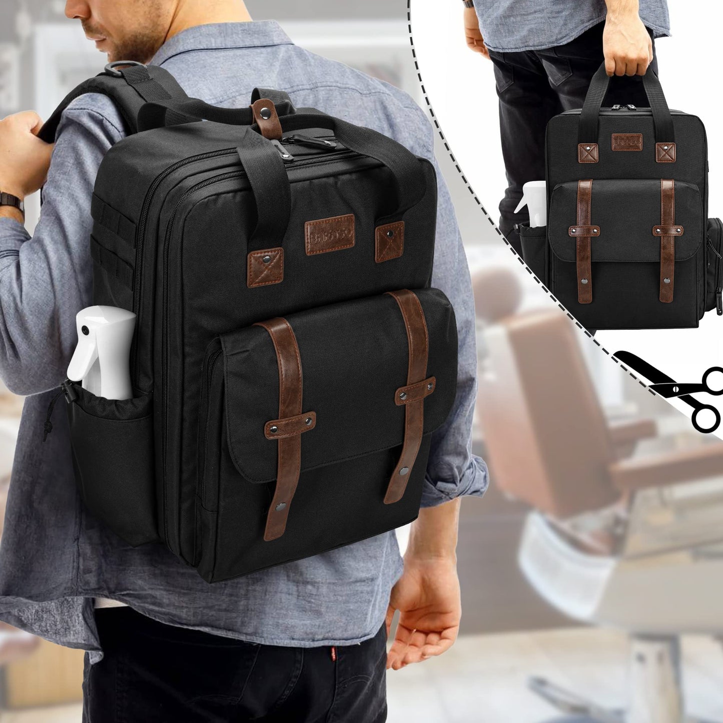 BAFASO Large Capacity Barber Case, Travel Hairdresser Bag Holds Various Hair Cutting Tools, Black
