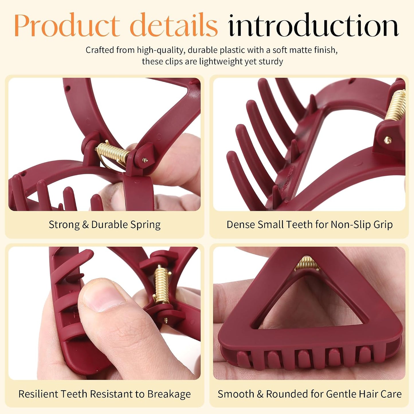 Triangle Hair Claws for Women - 6Pcs Flexible Unbreakable TPEE-Silicone Clips | Durable Non-Slip Medium Claw Set for All Hair Types