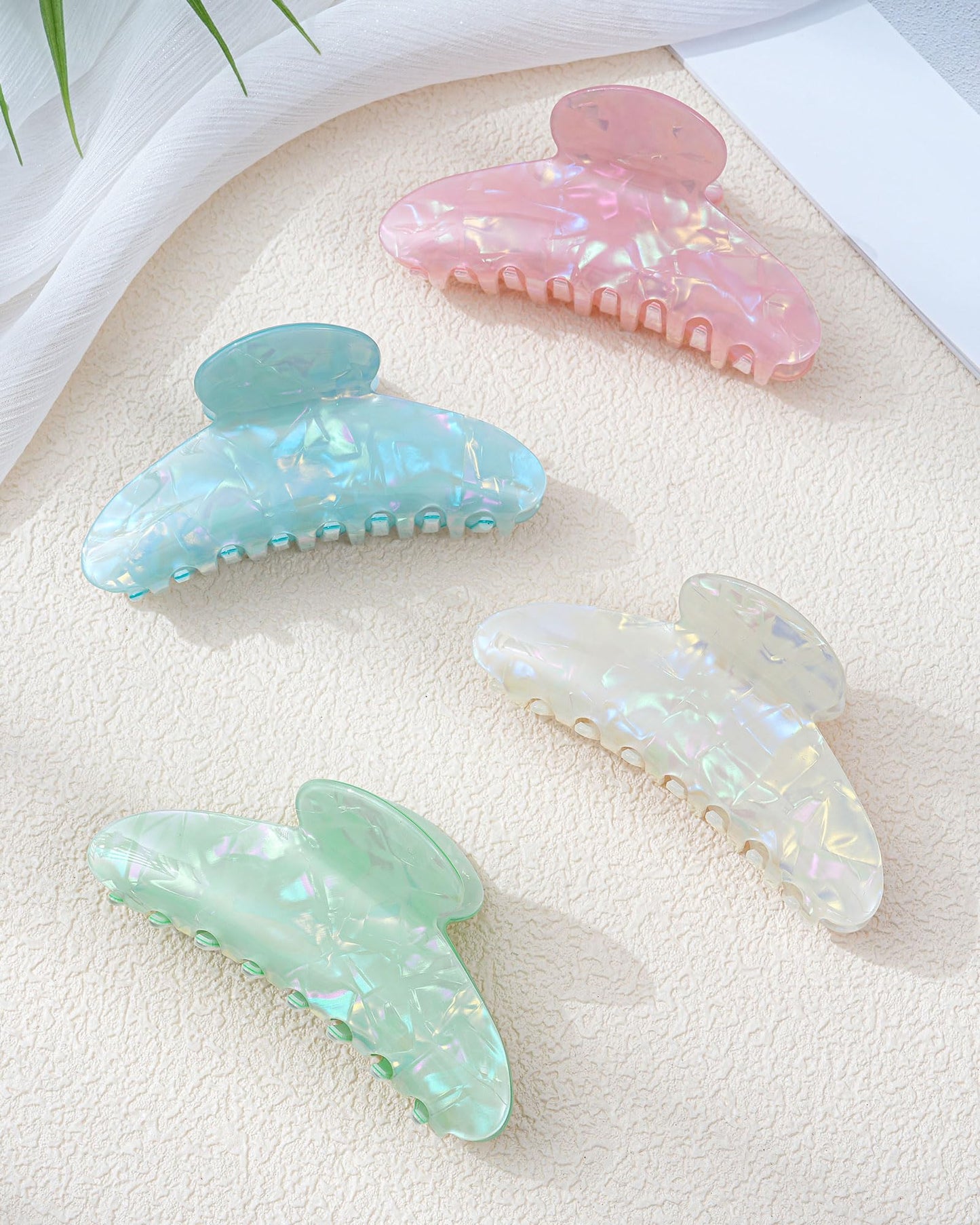 Mesovor 4 pack Acrylic Hair Clips Claws, Nonslip 4.1" Large Hair Grip Hairclips for Thin and Thick | French Banana Barrettes Hair Strong Hold Hair Jaw Clamps (Blue, Rose Red, Green, White)