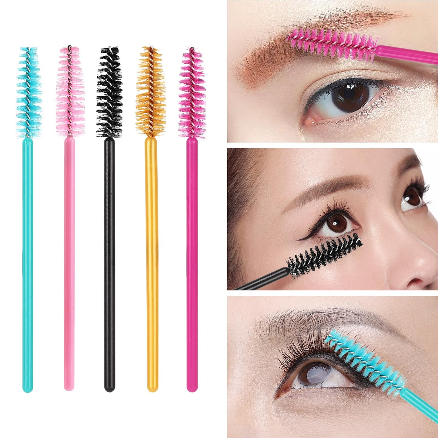 Tbestmax 500 Disposable Mascara Wands Eyelash Brush Spoolies for Eyebrow Eye Lash Extension, Makeup Brushes Applicators Kits - 5 Colors