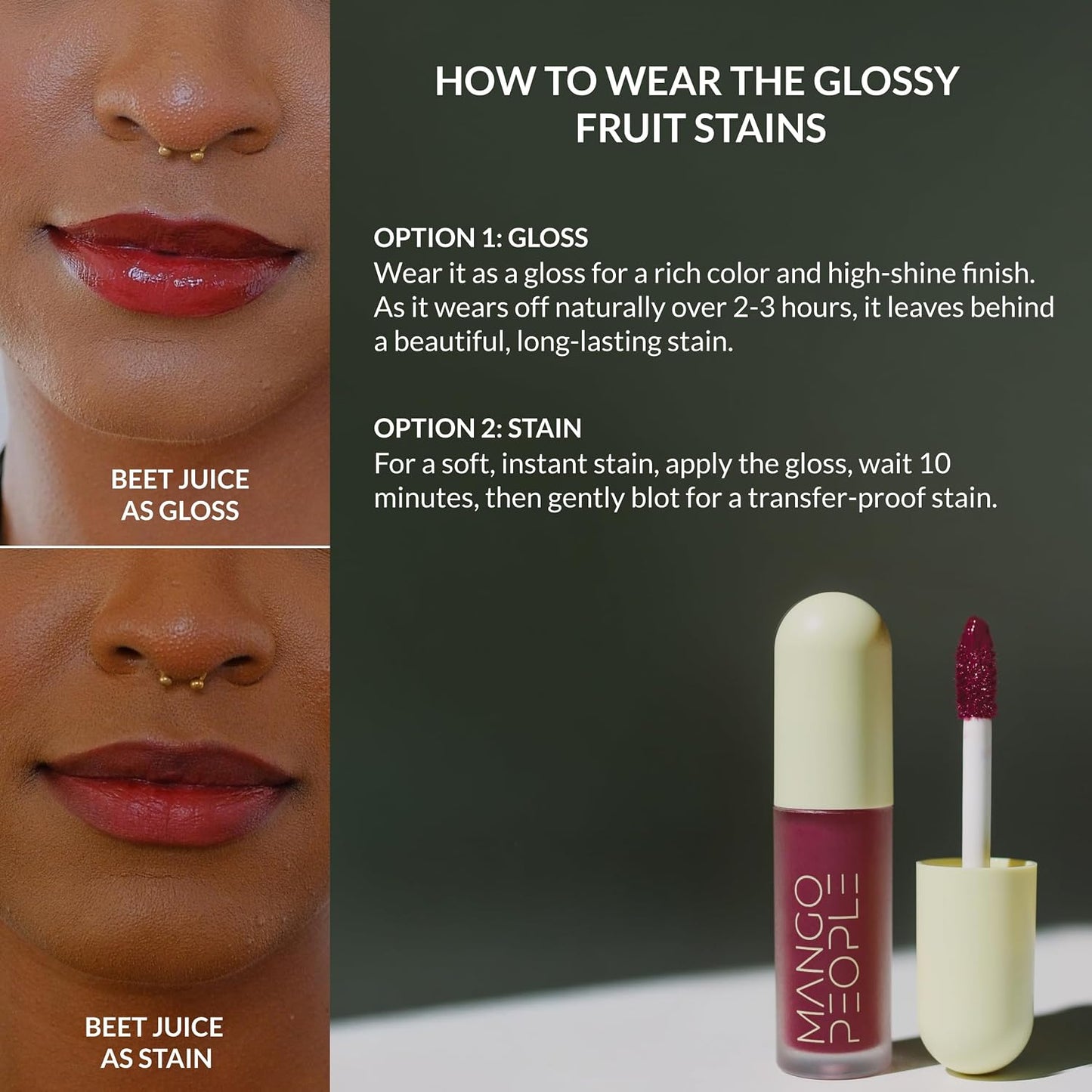 Hydrating Glossy Fruit Lip Stain - 2-in-1 Tint & Oil for Soft, Smooth Lips | Beet Juice