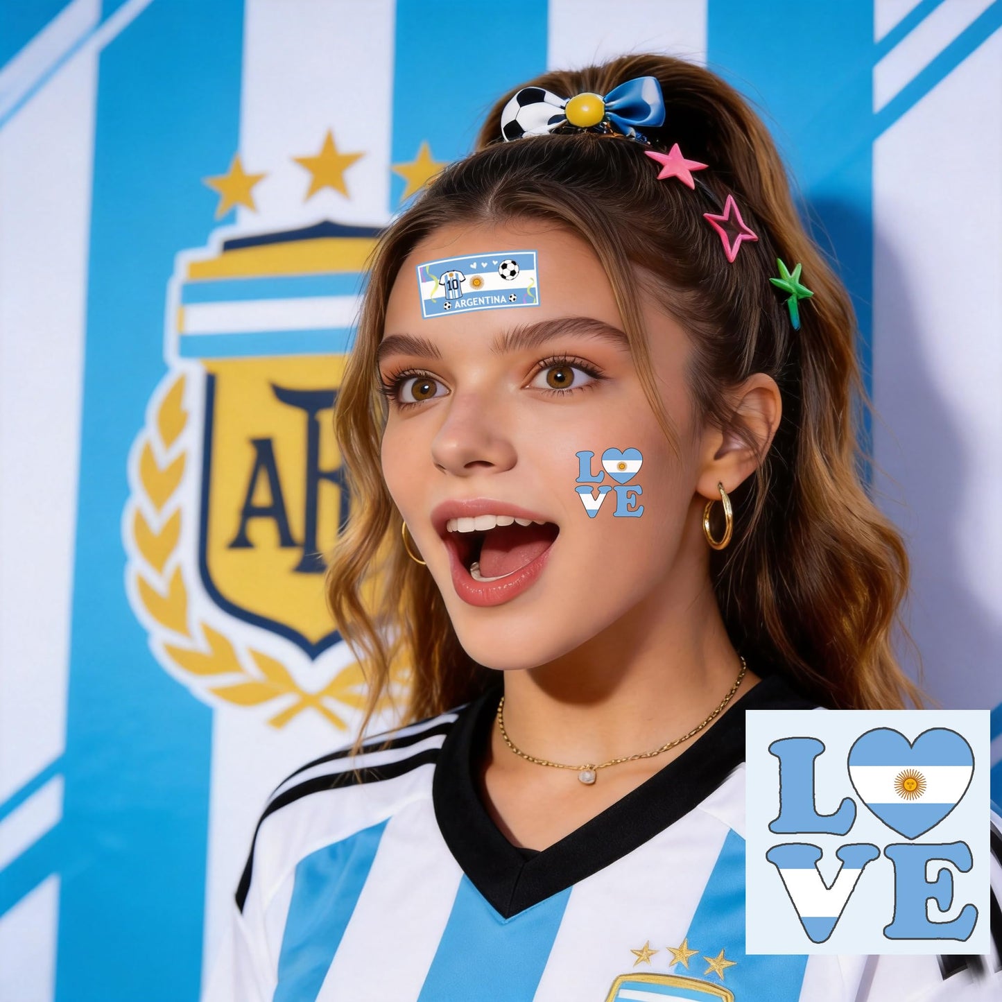 ZH BOCO ARTS 56Pcs Argentine flag Temporary Tattoos Waterproof for World Cup 2026 Adults Kids, Patriotic Face Body Art Stickers for Football Fans Sports Events Parade Festival Party Supplies