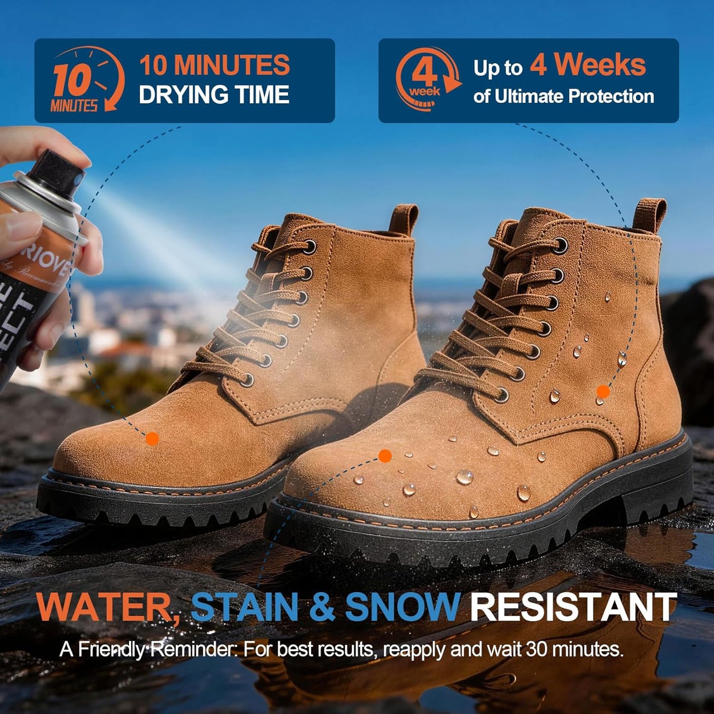 Shoe Protector Spray - Waterproof Rain & Stain Repellent for Leather & Suede | 6.76 oz