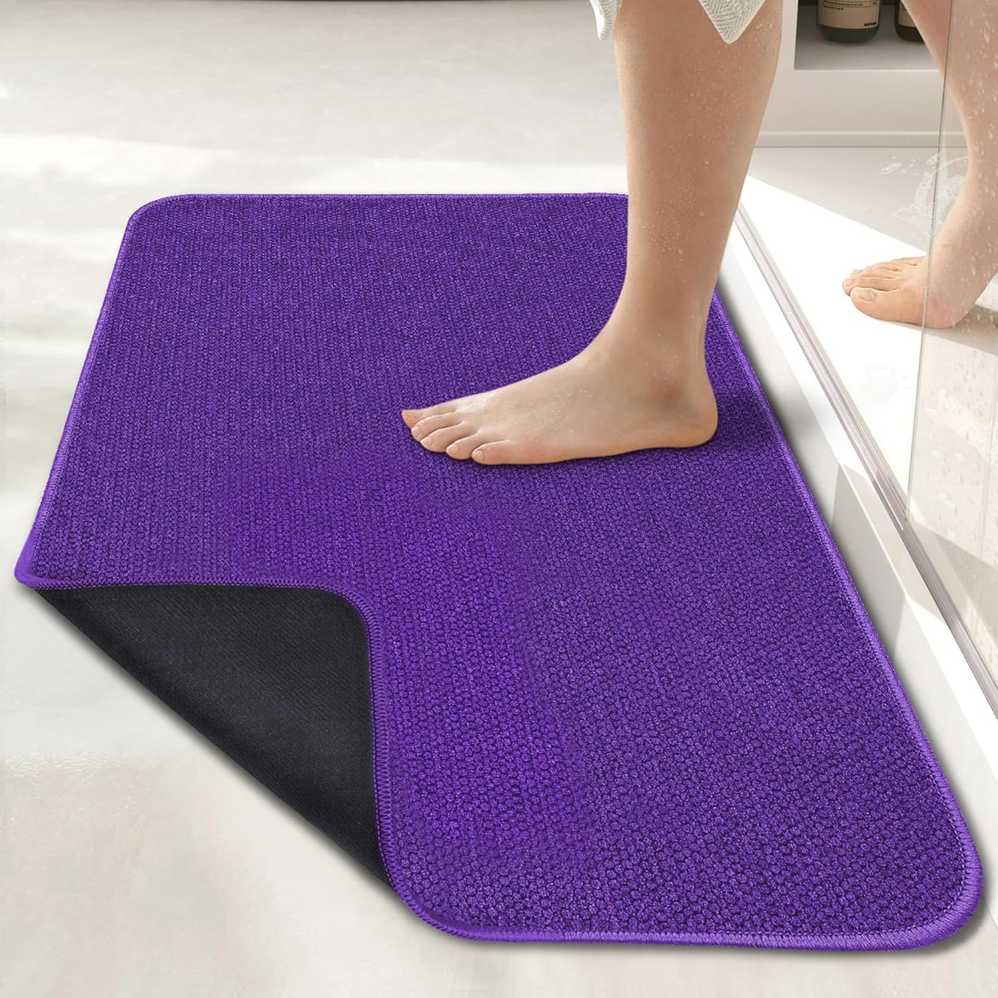 Ultra Thin Bath Mat - Non-Slip Rubber Bathroom Rug, Quick Dry & Absorbent | Grey, 1'5"x2'3" (17x27 Inch)